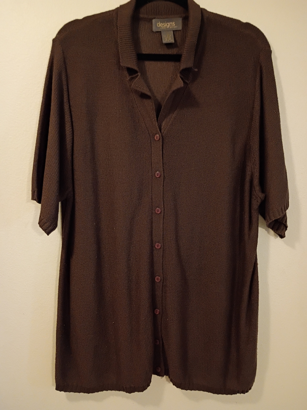 Lane Bryant Designs Brown Knit Short-Sleeve Button Cardigan